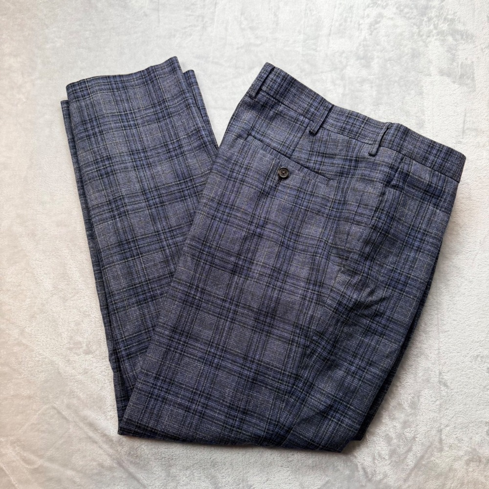 Murano Alex Fit Mens 36x29 Blue Plaid Ultimate Modern Comfort Dress Pants